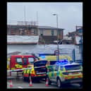 Emergency services are at the scene of the scaffolding collapse on Lower Cherwell Street in Banbury.(Credit Banburyshire Info)