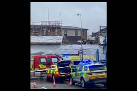 Emergency services are at the scene of the scaffolding collapse on Lower Cherwell Street in Banbury.(Credit Banburyshire Info)