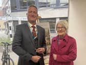 Cllr Mark Cherry and Wendy Wilkinson whose neck was broken in an accident on Broughton Road