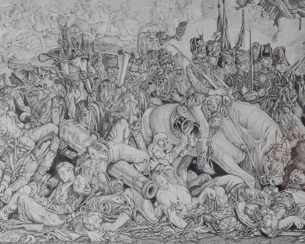 A section of Shaun Maloney's Battle of Waterloo cartoon that is displayed at the Soldiers of Oxfordshire Museum.