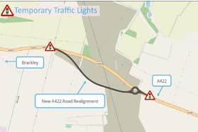 Motorists have been warned about the installation of temporary traffic lights along the A422 near Brackley.