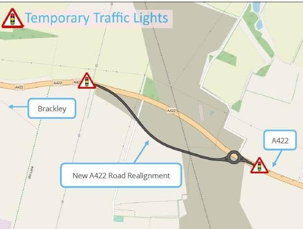 Motorists have been warned about the installation of temporary traffic lights along the A422 near Brackley.