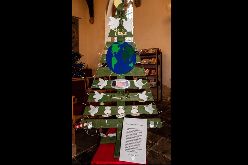 This Christmas tree had a message of world peace and was decorated with a Ukrainian flag.