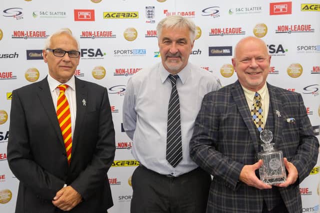 Ronnie Johnson collects the award for Banbury United - SK Kits Team of the Year