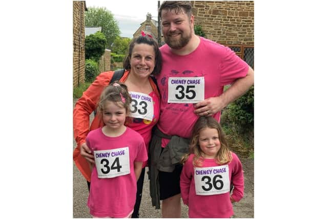 One of the families who took part in the Cheney Chase fun run to benefit Cancer Research UK charity (submitted photo)
