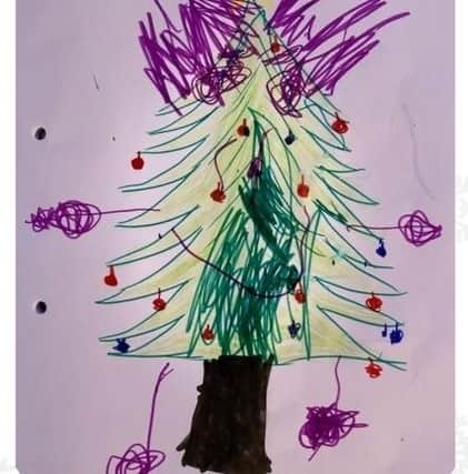 Four year old Oscar has a parent in prison and he will not see them this Christmas. This is his card design