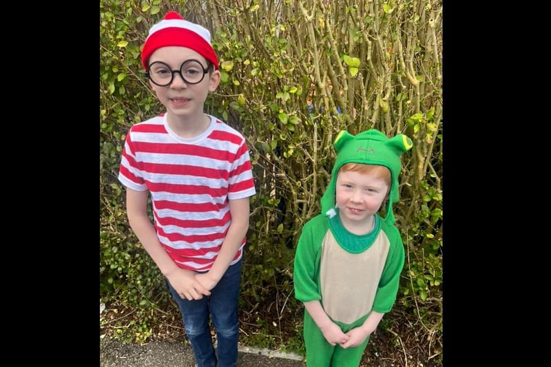 Leo (9) as Where's Wally and Max (5) as Oi Frog.