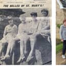 Eileen and Pam (on the left) in 1967 when they were known as the Belles of St Mary's and now with their final van.