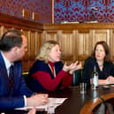 Banbury MP Victoria Prentis discussing Chiltern Railways overcrowding problem on Monday.