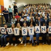 Chenderit School students and teachers celebrate being praised by Ofsted inspectors.