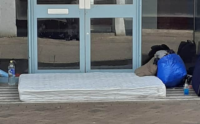 A rough sleeper's spot in Banbury High Street. Traders say the problem includes drug taking