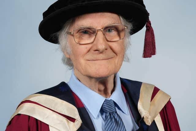 Katharine House Hospice pioneer Neil Gadsby receiving his honorary doctorate from Oxford Brookes University.