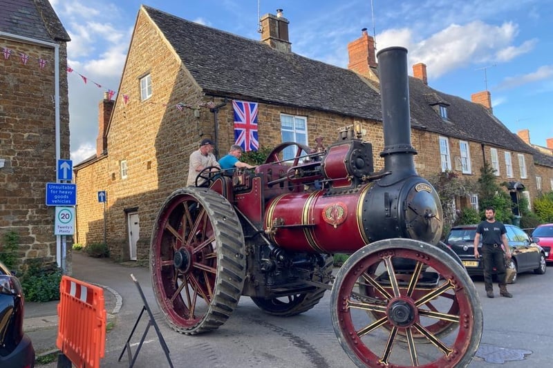 Always a favourite - Hook Norton's traction engine made an appearance at the Coronation street party