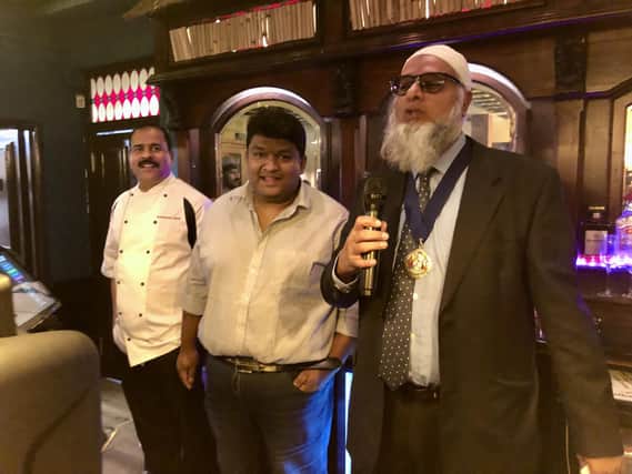 Banbury's Deputy Mayor, Cllr Fiaz Ahmed, welcomes Chef Santosh and Salkaara to Banbury