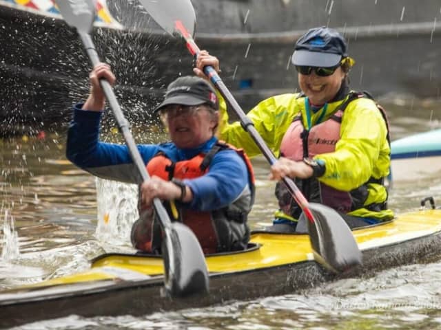 Canoe racers Dawn and Irene at the Banbury Marathon.