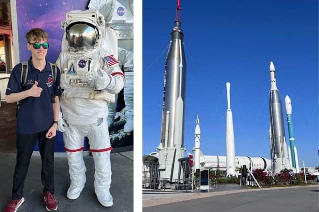 Wykham Park's Joshua Nunn pictured with an astronaut at the NASA space centre in Florida.