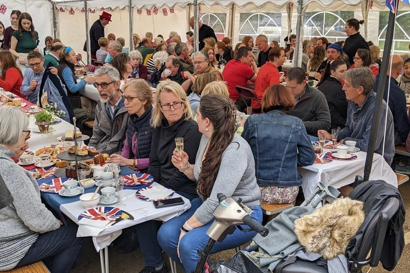 The packed marquee at North Newington where villagers enjoyed a wonderful Coronation tea