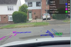 Stan the AI app picks up and highlights defects in the awful road surface at Ferndale Road, Banbury