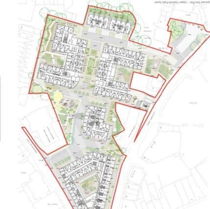 A map of the proposed apartment blocks complex presented to Cherwell by agent Framptons
