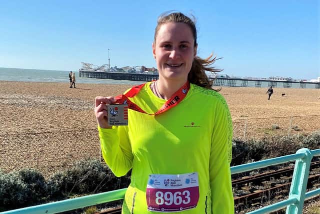 Sarah Harrison after the Brighton Half Marathon in February