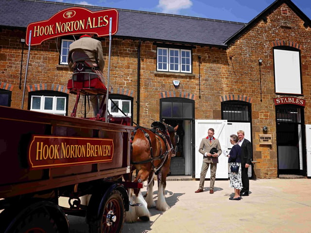 The visit marked the 175th anniversary of Hook Norton Brewery.