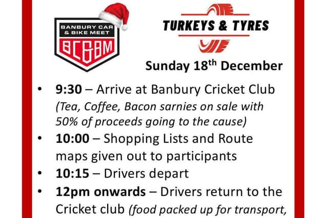 The programme for Sunday's fundraiser. Turkeys and Tyres has already raised £2,000 for food for struggling families this Christmas and hopes to raise more this weekend