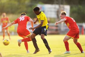 Joshua Johnson in action for Oxford United against Banbury in July 2021.