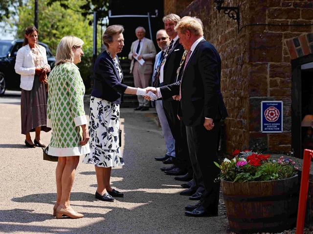 Her Royal Highness The Princess Royal meeting with the chairman and managing director of the brewery, Jonathan Paveley and James Clarke