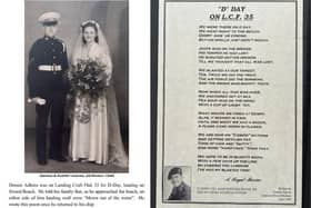Dennis and Audrey on their wedding day just before D-Day and Dennis' poem 'D Day on L.C.F. 35'.