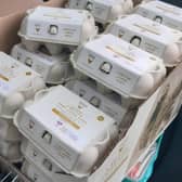 Police found 48 boxes of very large eggs in the woman's car.