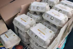 Police found 48 boxes of very large eggs in the woman's car.