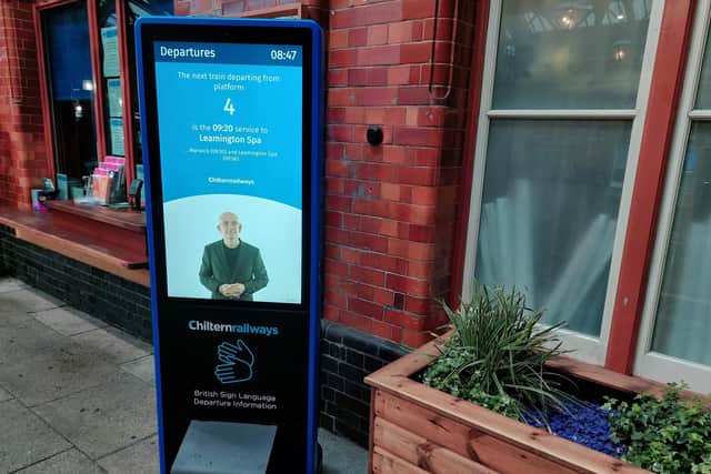 Banbury Station is one of three to provide British Sign Language screens for deaf travellers. Those using BSL can wirelessly download information for ongoing travel
