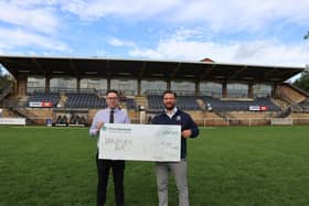 Russell Griffin, managing director of Persimmon Homes South Midlands and Matt Goode, head of community and director of Rugby Activities at Banbury RUFC.