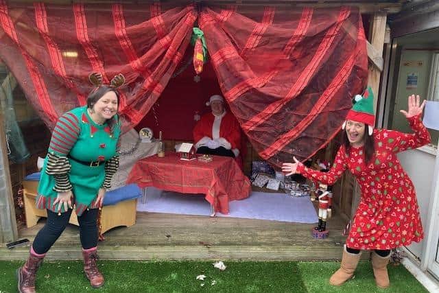 The Christmas grotto featuring elves and Mother Christmas at the Home Start Christmas party.