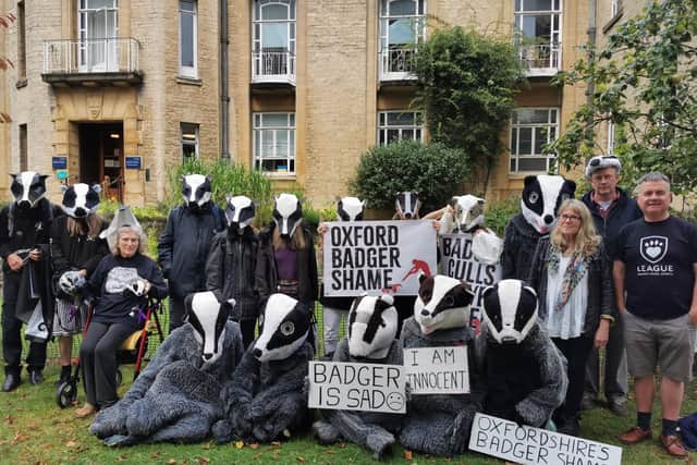 Badger Coalition members hold their protest in Oxford in a bid to get Oxford University to prevent misuse of its research