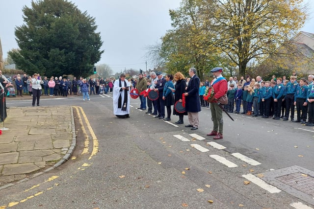 Large crowds gathered in Middleton Cheney to watch the Remembrance Day procession led by the Sealed Knot.