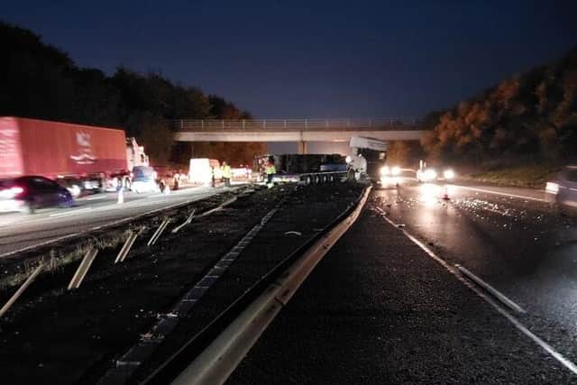 The M40 has reopened with reduced capacity following a HGV collision yesterday.