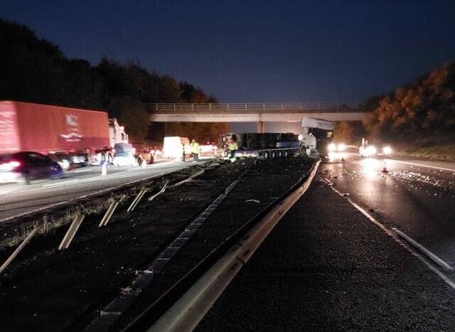 The M40 has reopened with reduced capacity following a HGV collision yesterday.