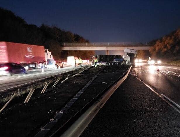 The M40 has reopened with reduced capacity following a HGV collision yesterday.