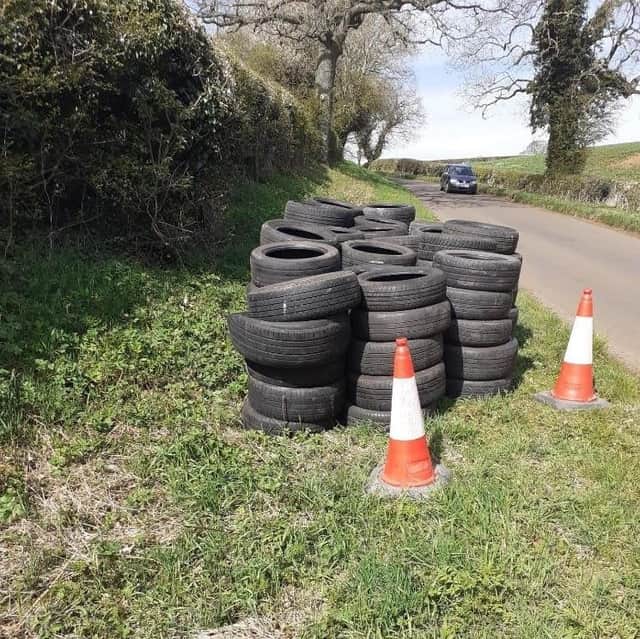 Hundreds of tyres have been dumped in country lanes near Banbury