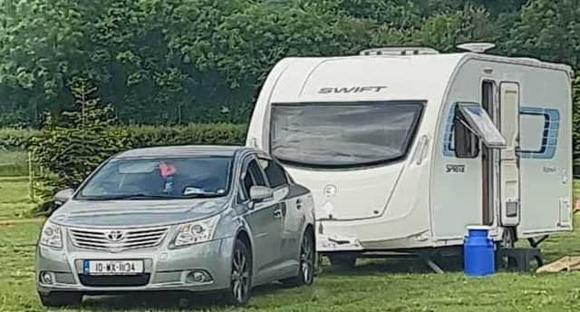 One of the caravans that parked on land at Saltway Farm Shop yesterday