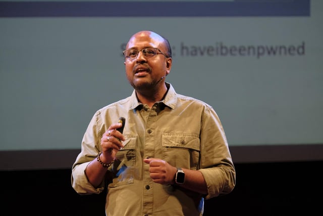 Technology futurist Gautam Hazari speaking at TEDx Banbury.