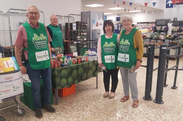 Banbury Foodbank volunteers David Stapleton, Nat Rolfe, Moira Oliver and Margaret Stapleton at Tesco Extra on Friday.