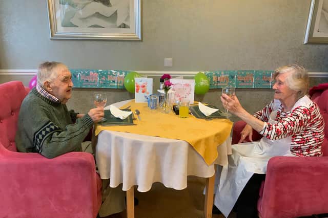 Edward and Rita Crabtree celebrate their 70th wedding anniversary with a special lunch at the Larkrise Care Centre in Banbury
