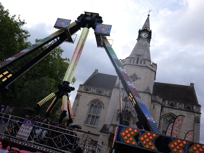 The vortex ride set up in front of the town hall.