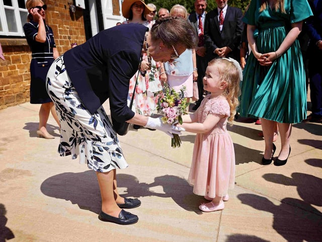 Her Royal Highness The Princess Royal meeting local children.
