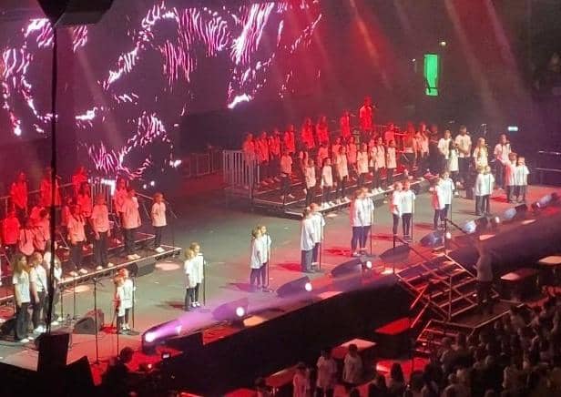 The pupils from Croughton All Saints Church of England Primary School performing at Voice in a Million 2024.