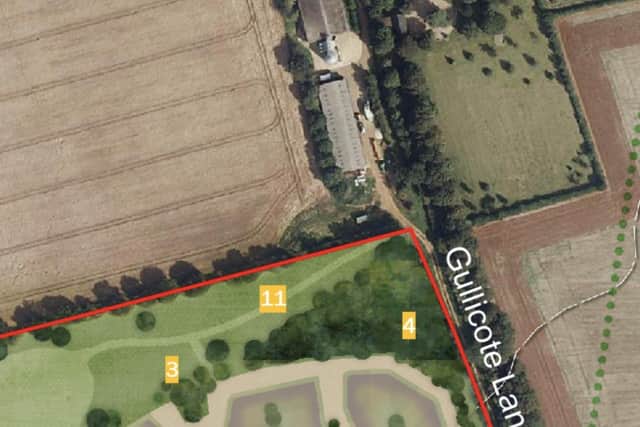 The corner of the proposed estate showing a community green area connecting to Gullicote Lane in Hanwell
