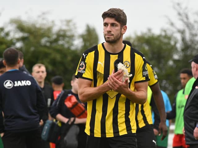 George Carline, pictured during his time at Leamington, has signed for Brackley Town