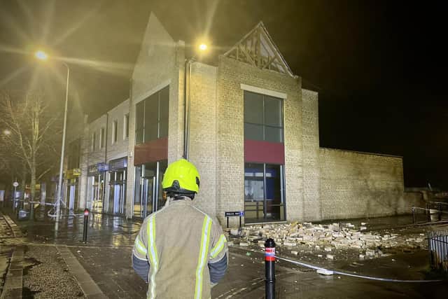 Oxfordshire Fire Service published this photo of the damage caused by Storm Isha - part of a wall fell from a building in Witney